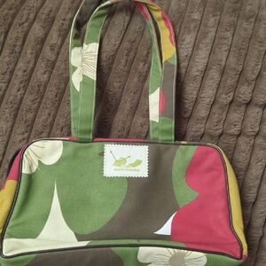 Floral Canvas Tote - Green and Pink